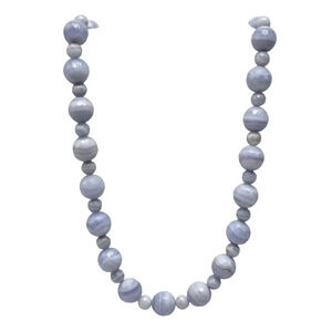 Vintage GSJ 14kt Gold Blue Lace Agate Beaded Necklace 24.5 in